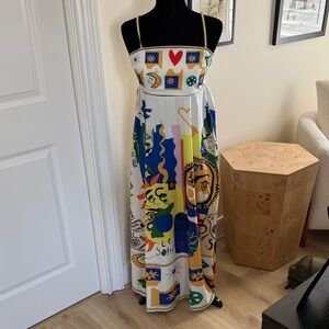 Commense White Maxi Dress with Multicolor Graphic Print